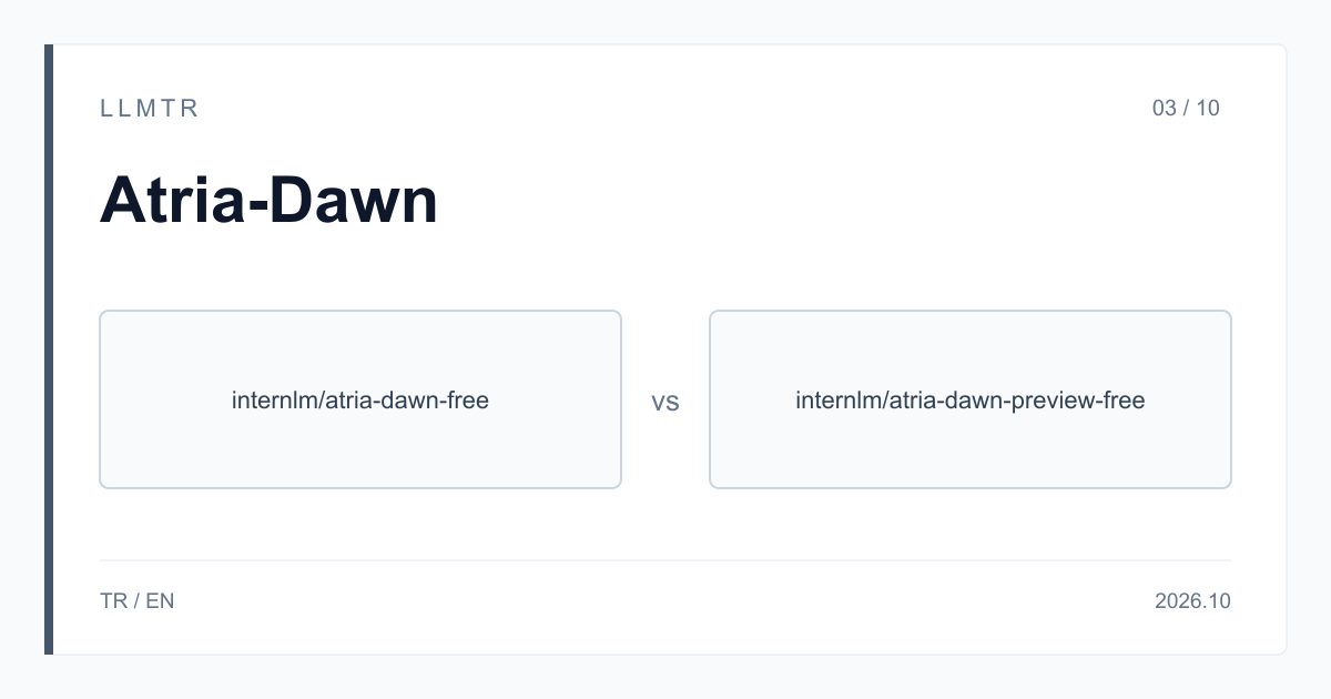 Şema: https://llmtr.com/v1 altında iki kutu, internlm/atria-dawn-free ve internlm/atria-dawn-preview-free.