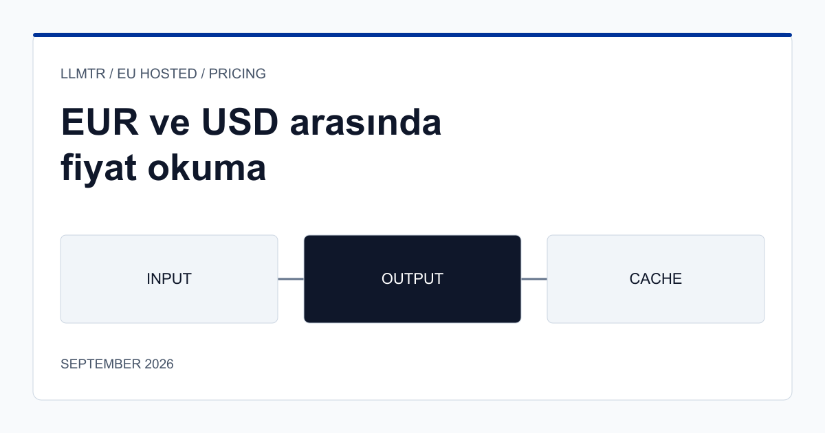 Bir LLM faturasının giriş, çıktı, akıl yürütme ve cache kalemlerine ayrılmasını ve para birimi farkının nereye düştüğünü gösteren şema.