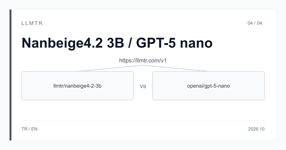 Şema: https://llmtr.com/v1 altında iki kutu, llmtr/nanbeige4-2-3b ve openai/gpt-5-nano.