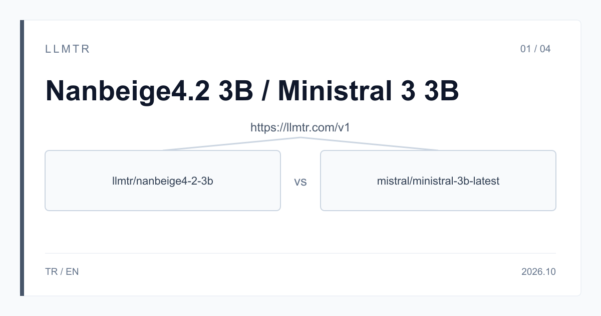 Şema: https://llmtr.com/v1 altında iki kutu, llmtr/nanbeige4-2-3b ve mistral/ministral-3b-latest.