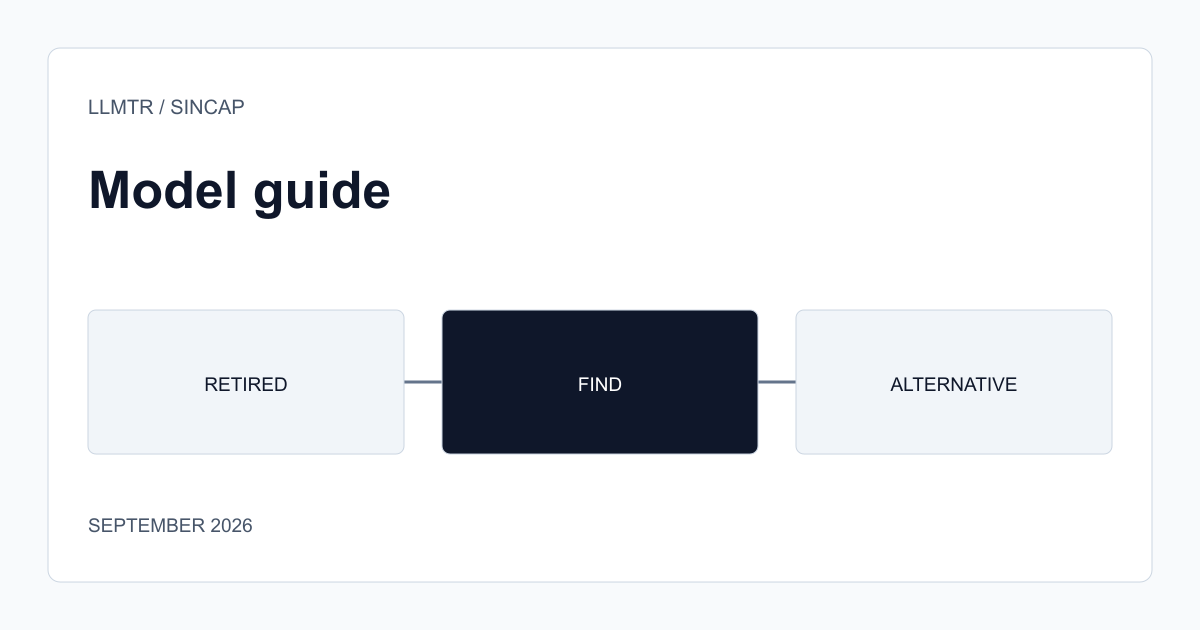 Diagram showing Sincap's retired status and a flow depending on this identifier needing to find an alternative from the current model catalog.